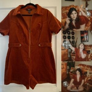 Plus Size 1x Corduroy Burnt Orange Zip Up Playsuit Romper